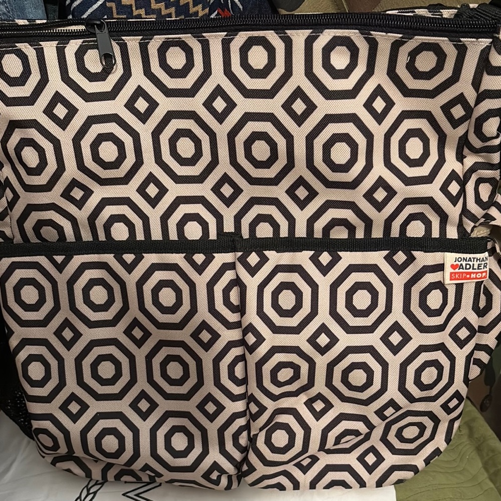 Jonathan Adler Black and Cream Geometric Baby Diaper Bag